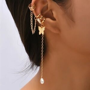 Gold 1pc Butterfly & Chain Ear Cuff